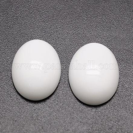 楕円形の不透明なガラスカボション  ホワイト  25x18x6mm X-G-K020-25x18mm-12-1