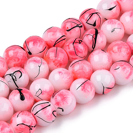 Chapelets de perles en verre peint brossé & cuisant GLAA-S176-04-1
