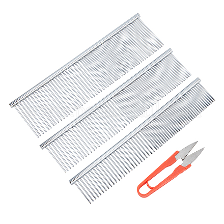 CHGCRAFT 3Pcs 3Sizes Pet Combs Comb Metal Dog Combs for DIY Macrame Plant Hangers Wall Hangings Stainless Steel Cat Combs With Scissor 18x4cm AJEW-CA0001-60-1