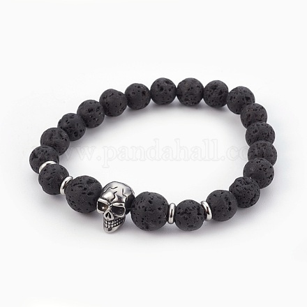 Natural Lava Rock Beads Stretch Bracelets BJEW-JB03959-02-1
