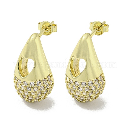 Teardrop with Heart Rack Plating Brass Stud Earrings with Cubic Zirconia EJEW-Z035-06G-1