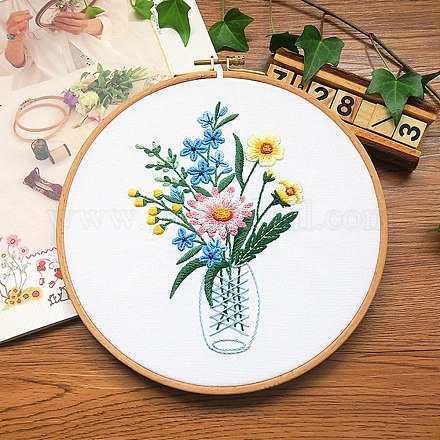 花柄DIY刺繍スターターキット  刺繍生地と糸を含む  針  指示シート  カラフル  290x290mm DIY-P077-101-1