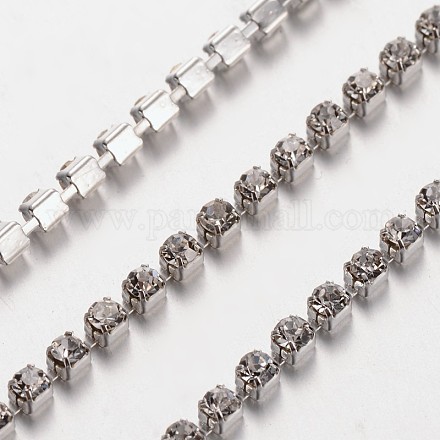 2mm Wide Silver Tone Grade A Garment Decorative Trimming Brass Crystal Rhinestone Cup Strass Chains X-CHC-S6-S-1
