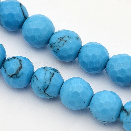 Dyed Faceted Round Synthetic Turquoise Beads Strands G-E302-075-6mm-1