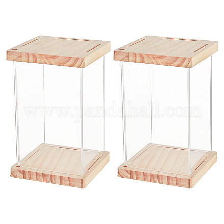 Delorigin 2 paquet de vitrine en acrylique transparent avec base en bois AJEW-WH0324-30-1