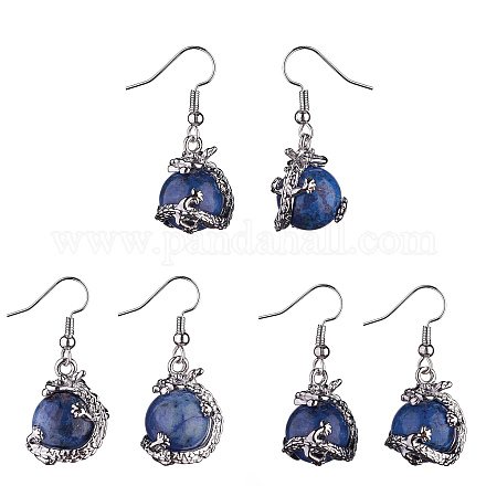 Boucles d'oreilles pendantes dragon lapis lazuli naturel EJEW-A092-12P-06-1