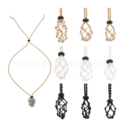 Fashewelry 9Pcs 9 Style Adjustable Braided Waxed Polyester Cord Macrame Pouch Necklace Making NJEW-FW0001-04-1