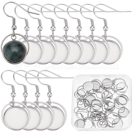 SUNNYCLUE 1 Box 20Pcs 10Pairs 12mm Earring Bezel Trays Blank Earrings Cabochon Settings Silver Stainless Steel Dangle Round Tray Base for Women Adults Jewellery Making Charms DIY Crafting Supplies STAS-SC0003-87-1