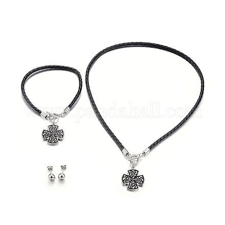 PU Leather & 304 Stainless Steel Jewelry Sets SJEW-P127-05-1