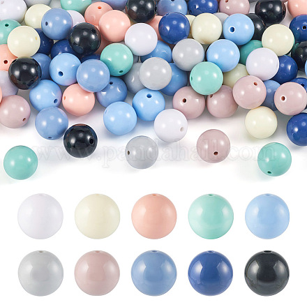 Beadthoven 100pcs 10 couleurs perles acryliques opaques MACR-BT0001-06-1