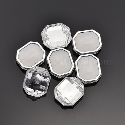 縫い付け用模造翡翠銀メッキ台湾アクリルストーン  服飾材料  長方形  ホワイト  10.5x9x5.5mm  穴：1mm SA62-6x8-ACS-H2-1