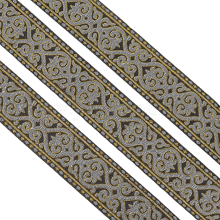 エスニック風刺繡ポリエステルリボン  服装アクセサリー  花柄  ブラック  2インチ（50mm）  約7.66ヤード（7m）/バンドル OCOR-WH0046-14B-1