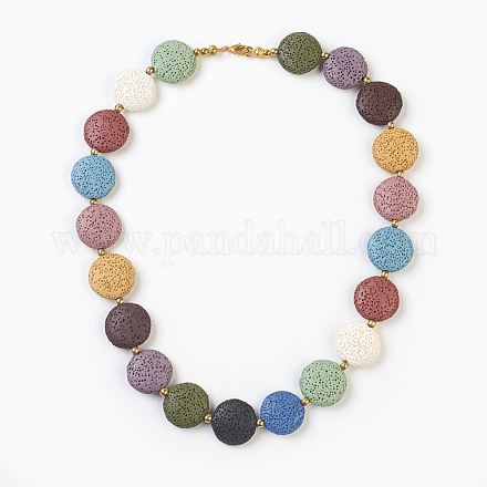 Natural Dye Lava Rock Beaded Necklaces NJEW-P233-01G-1