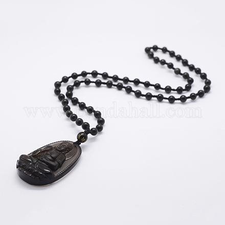 Colliers de pendentif perle obsidienne en or naturel NJEW-E116-08-1