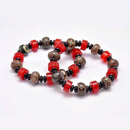 Natural & Dyed Agate Beads Stretch Bracelets BJEW-A107-21-1