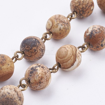 Frosted Natural Picture Jasper Handmade Beaded Chains AJEW-JB00315-02-1