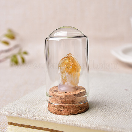 装飾ディスプレイ内の生の原石天然シトリン  瓶ガラスドームカバーとコルクベース付き  30x50mm PW-WG57480-01-1
