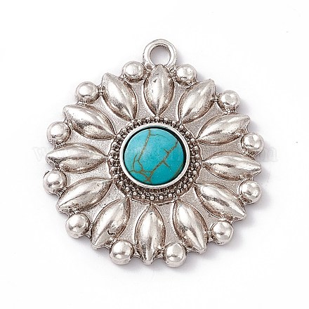 Synthetic Turquoise Half Round Pendants PALLOY-D013-10AS-1