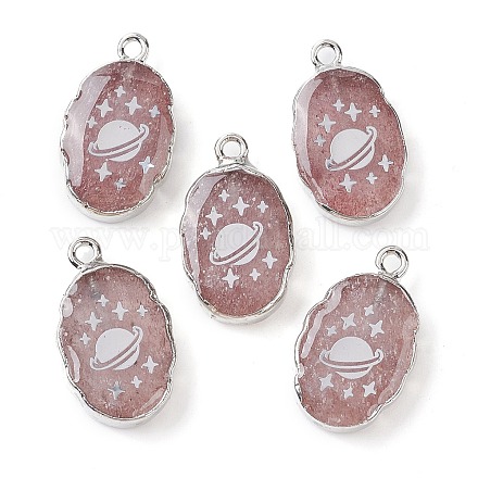 Pendentifs ovales en quartz fraise naturel G-C102-07P-04-1