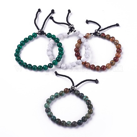Bracelets coulissants en perles rondes en pierres mélangées naturelles et synthétiques BJEW-L648-10-1