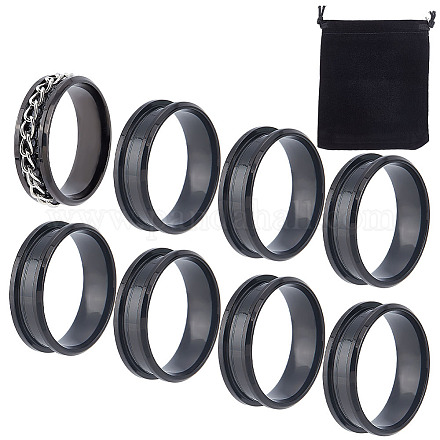 UNICRAFTALE 10Pcs Gunmetal Blank Core Ring Size 12 Stainless Steel Grooved Finger Ring for Inlay Round Empty Ring Blanks with Velvet Pouches for Jewelry Making 22mm STAS-UN0039-22B-1