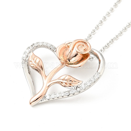 Clear Cubic Zirconia Heart with Rose Pendant Necklace NJEW-F293-01D-RG-1