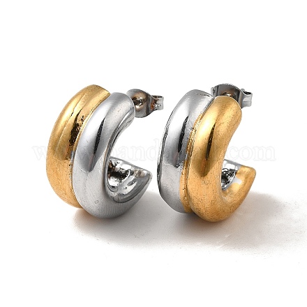 Two Tone C Shaped 304 Stainless Steel Stud Earrings for Women EJEW-A073-02GP-1