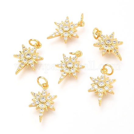 Brass Micro Pave Clear Cubic Zirconia Charms ZIRC-O036-06G-1
