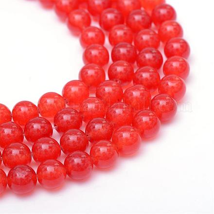 Round Dyed Natural Grade A White Jade Bead Strands G-R345-6mm-01-1