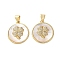 Brass Micro Pave Cubic Zirconia Pendants, with Shell, Flat Round Charms, Real 18K Gold Plated, Rack Plating, Lasting Plated, Cadmium Free & Lead Free, Clover, 20x18x3mm, Hole: 4.5x3.5mm