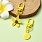 Spray Painted Alloy Pendant Decorations, with Alloy Swivel Snap Hooks Clasps, Flower & Flat Round, Yellow, 55~74mm, 2pcs/set