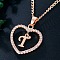 Heart Brass Micro Pave Clear Cubic Zirconia Pendant Necklaces, Rose Gold, Letter T, 17.72 inch(45cm)