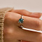 Sterling Silver Cubic Zirconia and Rotating Glass Cuff Rings, Planet, Platinum, Fidget Spinner Ring for Calming Worry Meditation, Teal, US Size 4 1/4~14(15~23mm)