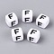 Opaque Acrylic Beads, Cube with Number, with Enamel, Black, Letter F, 7.5~8x7.5~8x8~8.5mm, Hole: 3.6~4mm, about 1200pcs/500g