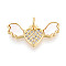 Brass Micro Pave Clear Cubic Zirconia Pendants, with Shell, Heart & Wing, with Jump Ring, Real 18K Gold Plated, 10x20.5x2mm, Hole: 3mm