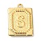Ion Plating(IP) 304 Stainless Steel Pendants, Rectangle with Letter Charm, Real 18K Gold Plated, Letter S, 24.5x18x3mm, Hole: 1.8mm
