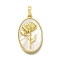 Brass Pave Shell Birth Flower Pendants, Oval Charms, Real 18K Gold Plated, Flower, 25x16x4~5mm, Hole: 4x6.5mm