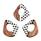 Printed Opaque Resin & Walnut Wood Pendants, Hollow Kite Charm with Polka Dot Pattern, White, 32.5x27.5x3.5mm, Hole: 2mm