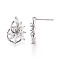 Flower Brass Micro Pave Clear Cubic Zirconia Stud Earrings Findings for Half Drilled Beads, Platinum, Tray: 4mm, 19~19.5x13.6mm, Pin: 0.8mm