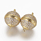 Brass Micro Pave Cubic Zirconia Magnetic Clasps with Loops, Round, Clear, Golden, 21.5~22x17mm, Hole: 1.4mm