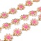 Golden Brass Enamel Link Chain, Long-Lasting Plated, with Spool, Unwelded, Daisy, Pink, 13.5x10x1.5mm, 32.8 Feet(10m)/roll