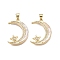 Brass Micro Pave Clear Cubic Zirconia Pendants, with Shell, Star & Moon Charms, Real 18K Gold Plated, 25.5x18.5x2.5mm, Hole: 5x3.5mm