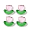 Transparent Epoxy Resin Decoden Cabochons, Flower with Green Leaf, Pearl Pink, 13.5x13x4mm