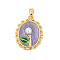 Brass Enamel Pendants, Flower Charms, with Imitation Pearls, Rack Plating, Lasting Plated, Cadmium Free & Lead Free, Lilac, 22.5x17x5mm, Hole: 4.5x3mm