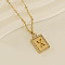304 Stainless Steel Micro Pave Clear Cubic Zirconia Rectangle with Hollow Letter Pendant Necklaces, Real 18K Gold Plated, Letter X, 17.72 inch(45cm)