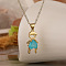 Boy Brass Pave Cubic Zirconia Pendant Necklaces, Golden, Dark Turquoise, 17.72 inch(45cm)