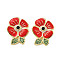 Brass Micro Pave Cubic Zirconia Pendants, with Enamel, Flower, Real 16K Gold Plated, FireBrick, 22.5x17x6mm, Hole: 7x4mm