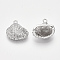 Brass Charms, Shell, Nickel Free, Real Platinum Plated, 13x14x5mm, Hole: 1mm