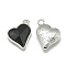Alloy Glass Pendants, Faceted, Heart, Platinum, Black, 17x15x5mm, Hole: 1.5mm