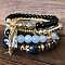 4Pcs 4 Styles Bohemian Style Alloy Glass Round Beaded Stretch Bracelets, Golden, Black, 6-3/4 inch(17cm)